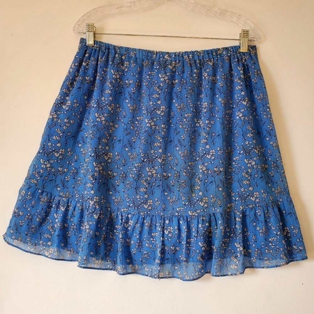 Women's Banana Republic Lined Floral Blue Ruffle Mini Skirt Size‎ Medium